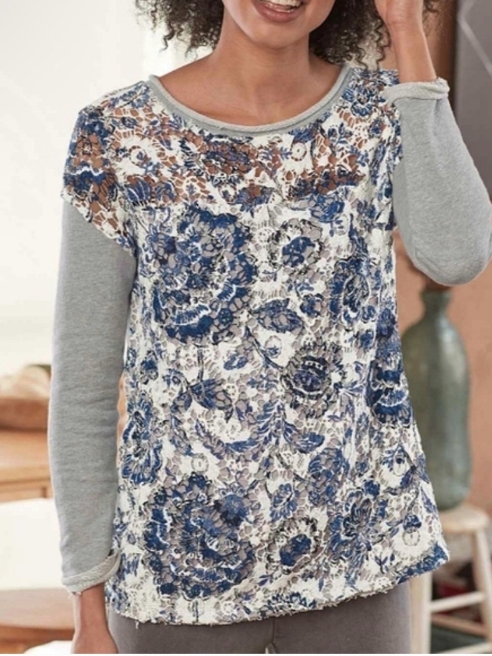 Sundance Caraway pullover grey floral crochet Women Size Large Boho